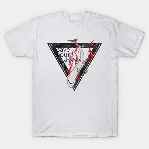 save our sharks floral triangle T-Shirt by polisci
